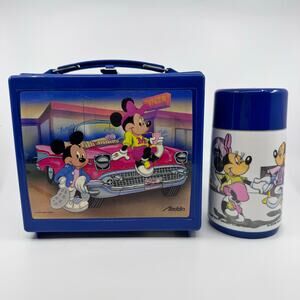 VTG Disney Mickey Minnie Mouse Lunchbox & Thermos Set Aladdin 90's Collectible